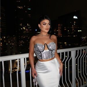 Sequin bralette corset with underwire - silver